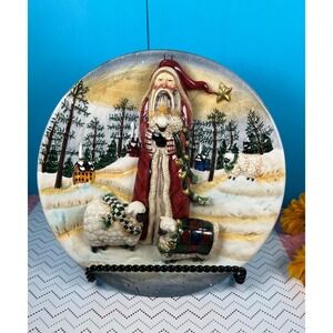 Christmas Santa Sheep Lamb Plate 3D Raised Wall Art 8"Round By Santa's Workbench